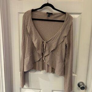 Forever 21 Taupe Ruffle Tie-Front Cardigan